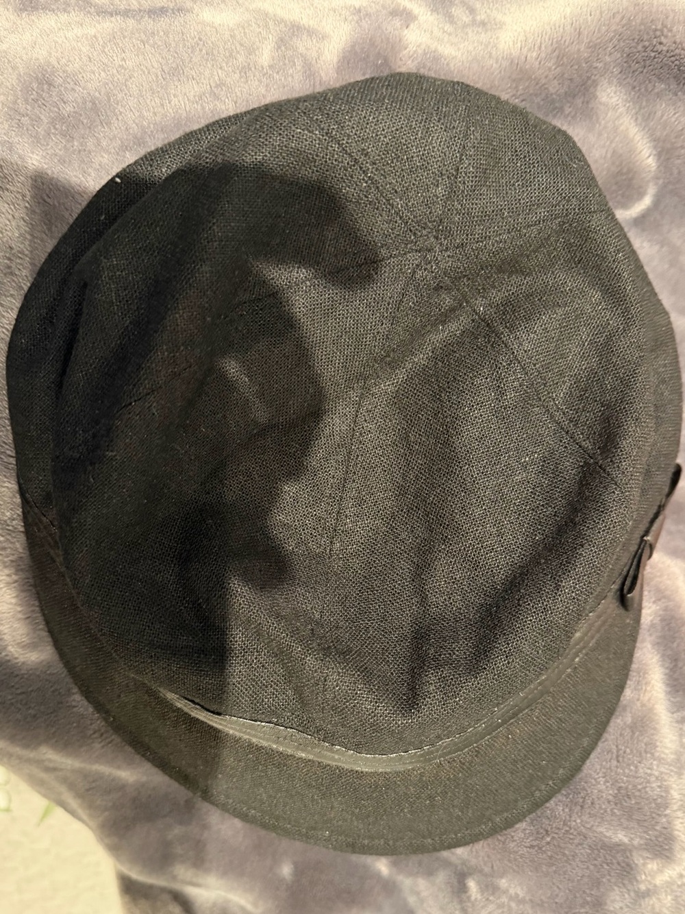 Big Top Hat Black Linen Cotton Cadet Newsboy Cap Short Brim